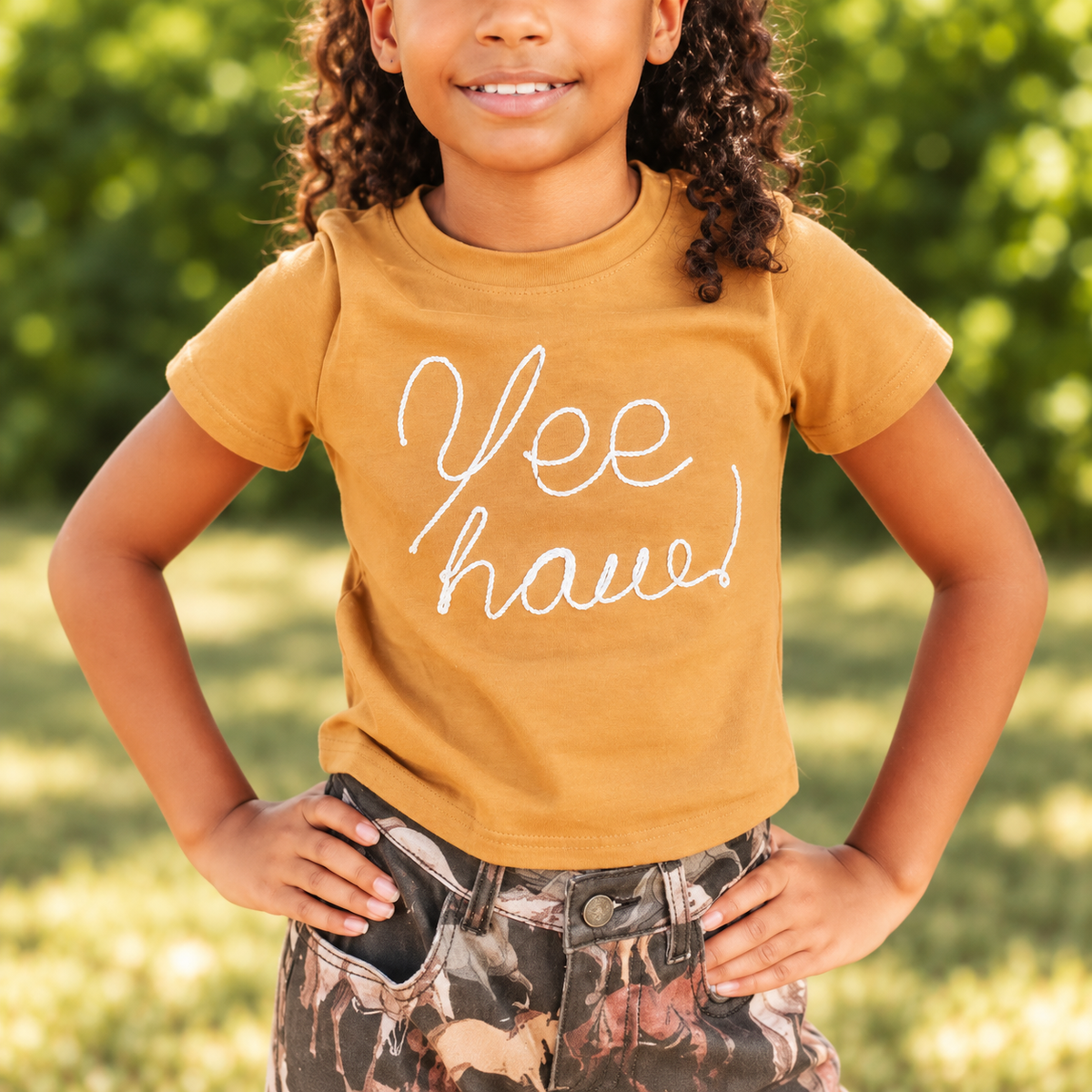 Girls Yee Haw Embroidered Tee