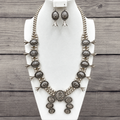 Western Concho Squash Blossom Necklace + Earring Set