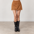 Mustard Laser-Cut Faux-Suede Mini Skirt