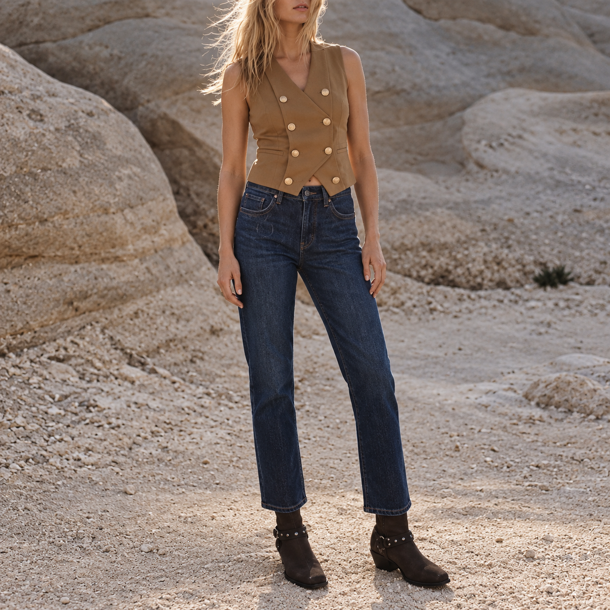 High-Rise Western Detail Jeans
