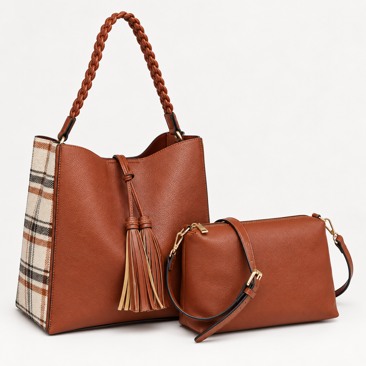 Dina Plaid Contrast Tote