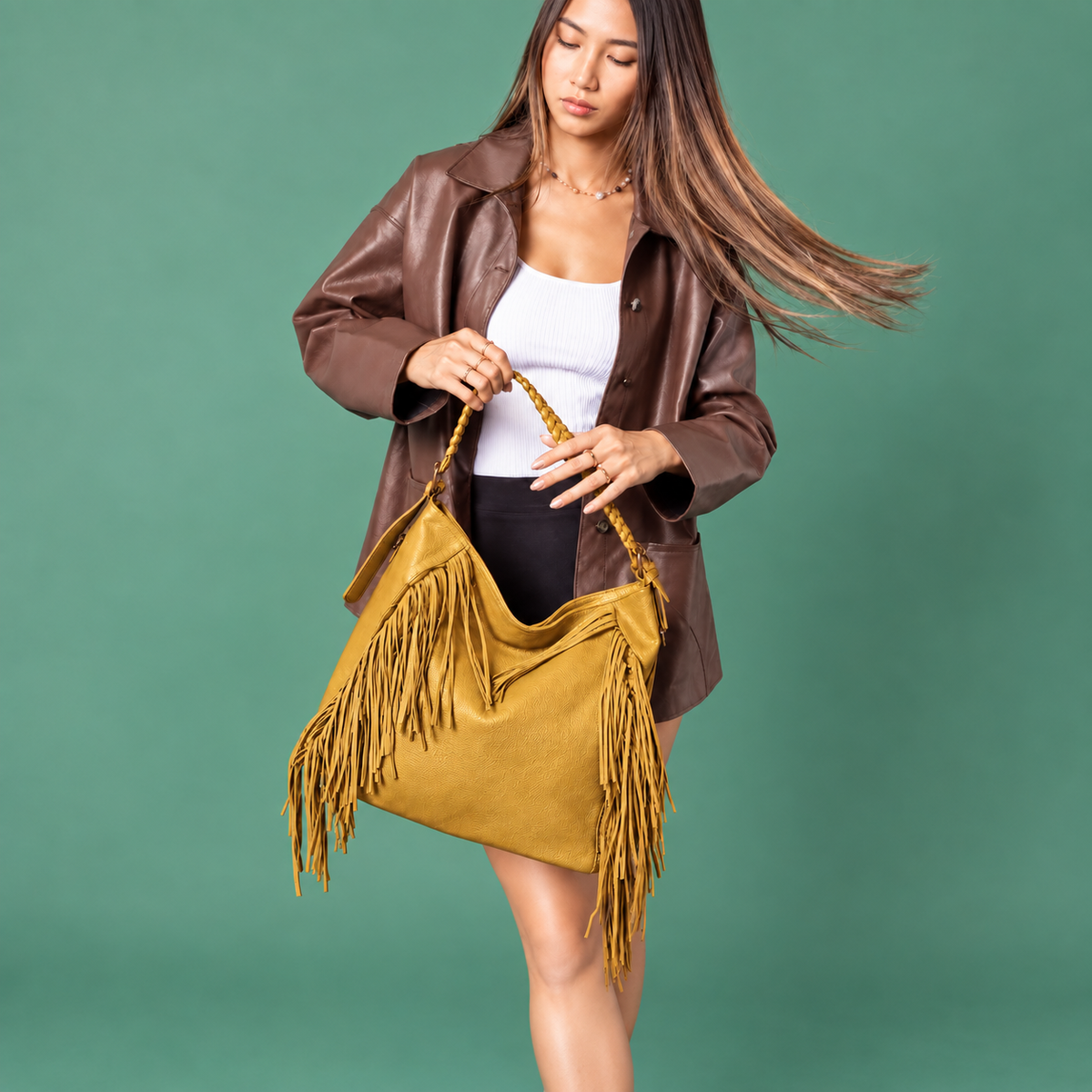 Sav Distressed Fringe Hobo Bag