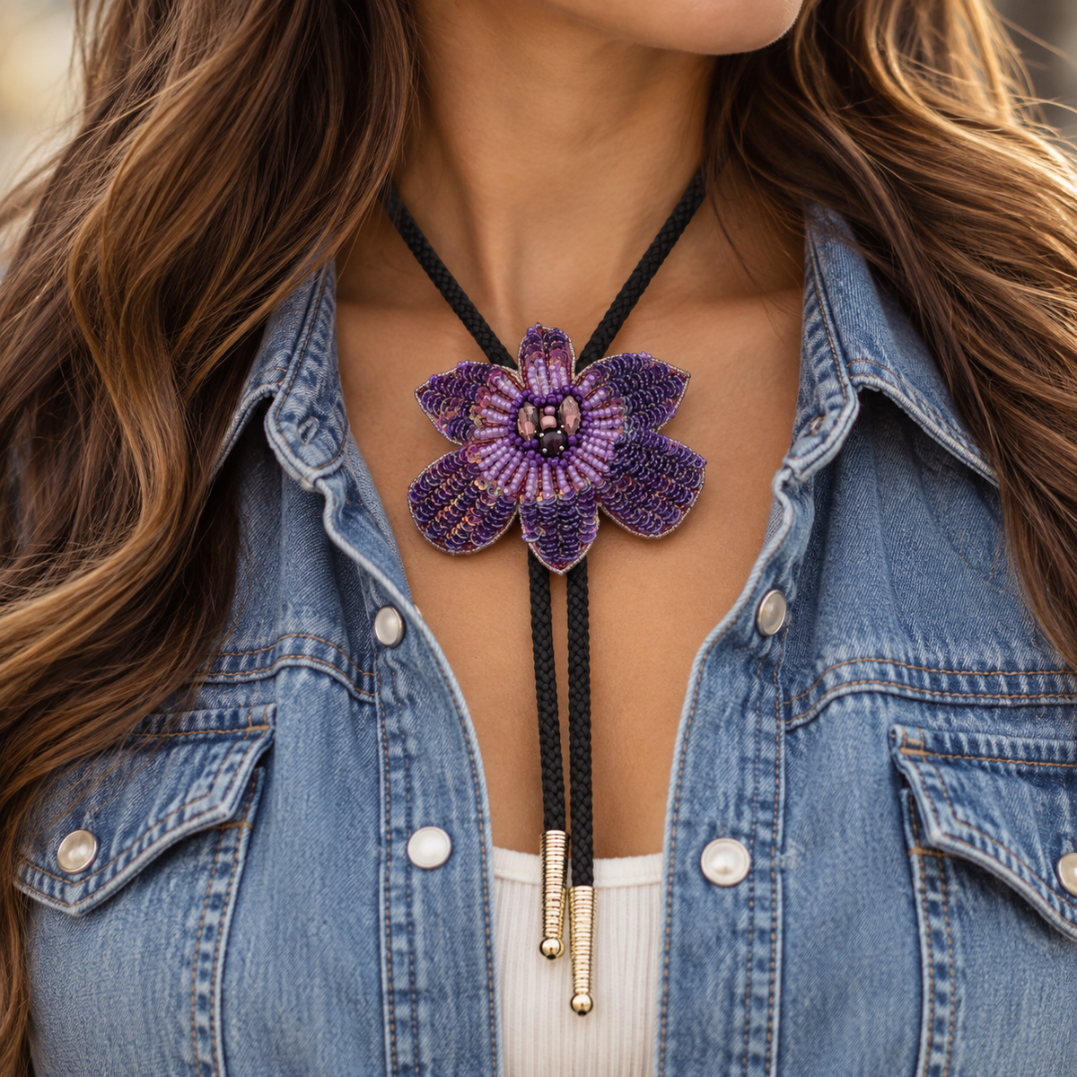 Orchid Purple Beaded Bolo
