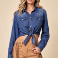 Western Tie-Front Denim Top