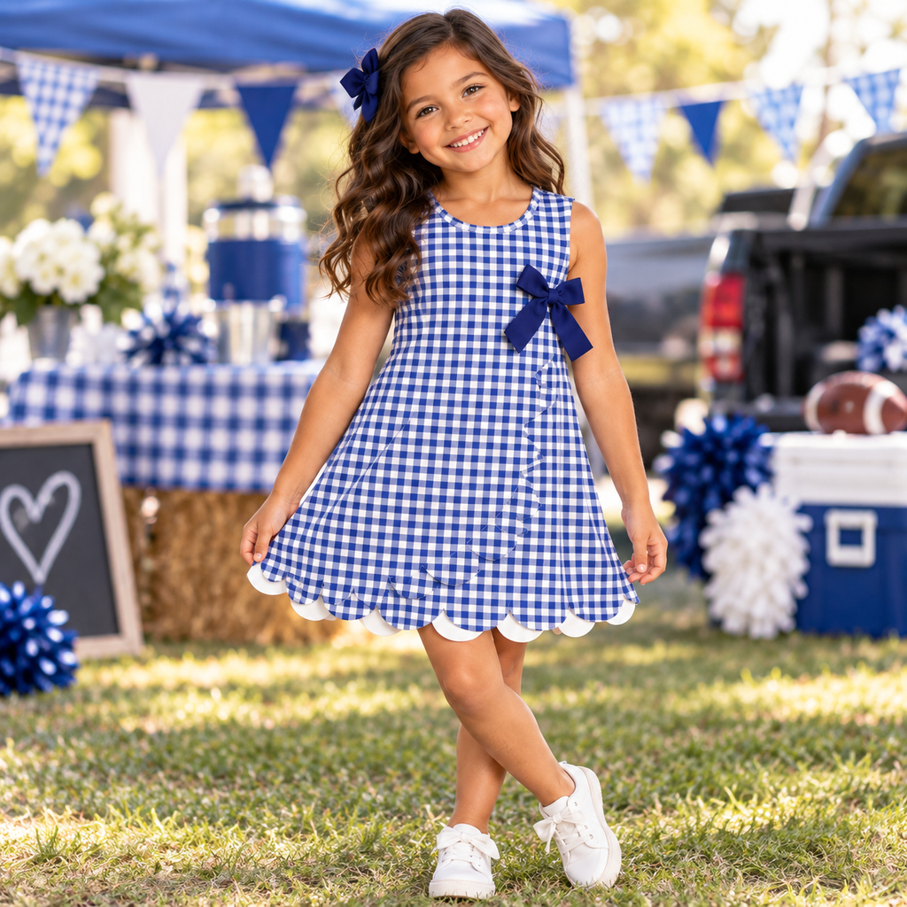Girls Gingham Scallop Athletic Dress