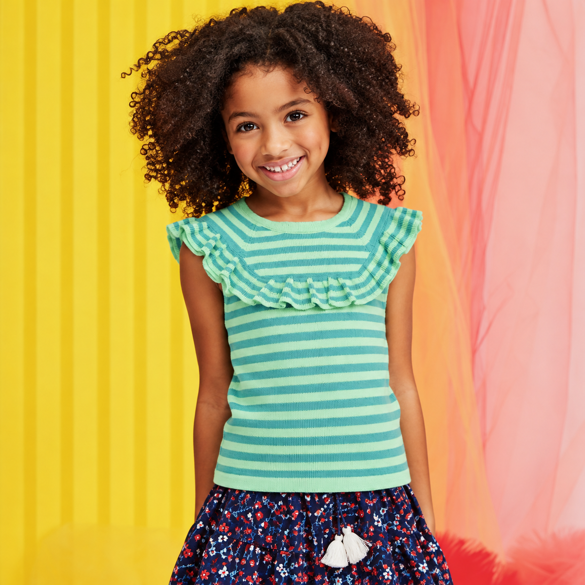 Stripe Ruffle Yoke Sweater