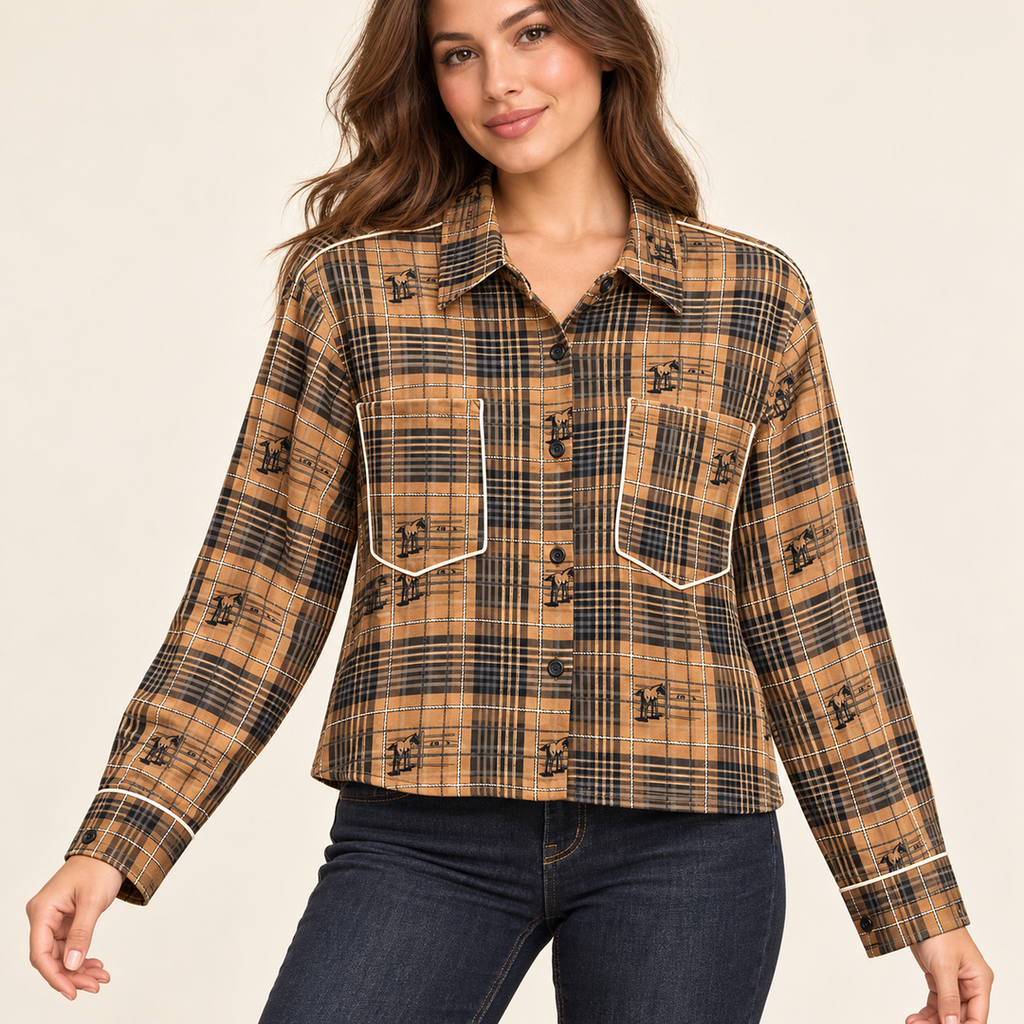 Plaid Roundtop Top
