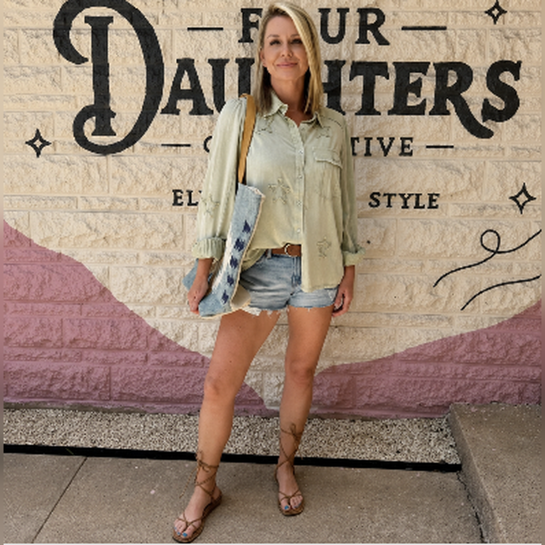 Winnie Star Woven Button-Down Top