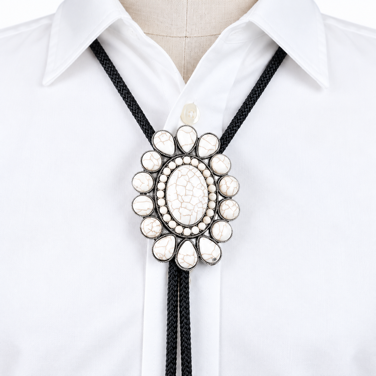 White Squash Blossom Bolo Tie