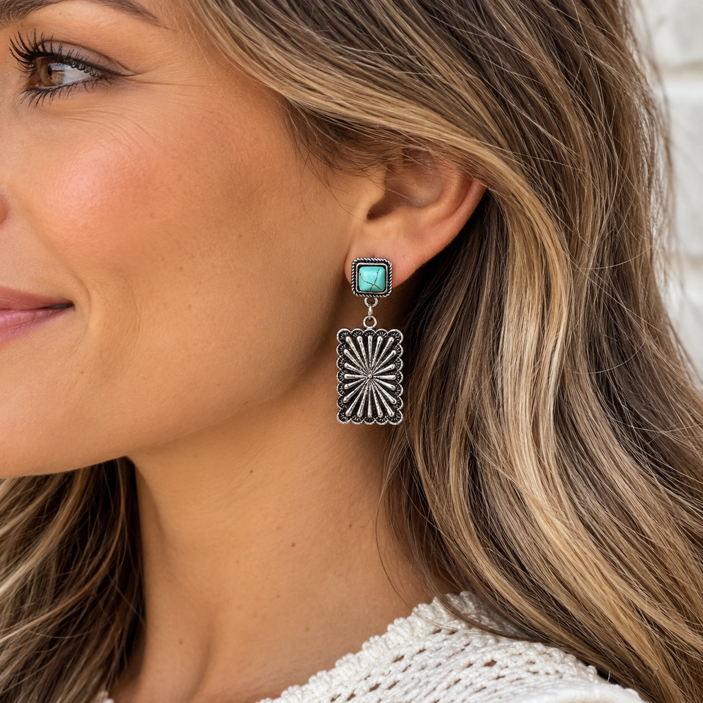 Retro Western Turquoise Stud Earrings