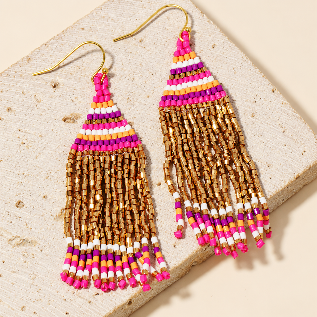 Western Beaded Fringe Earrings