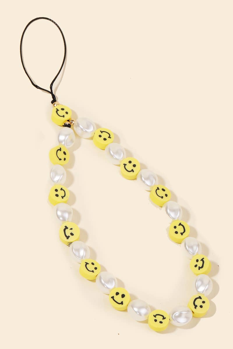 Smiley Face Beaded Phone Strap