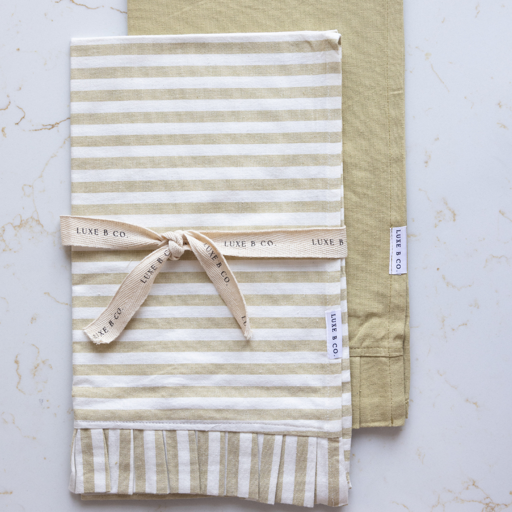 Sage Stripe Ruffle Kitchen Towel