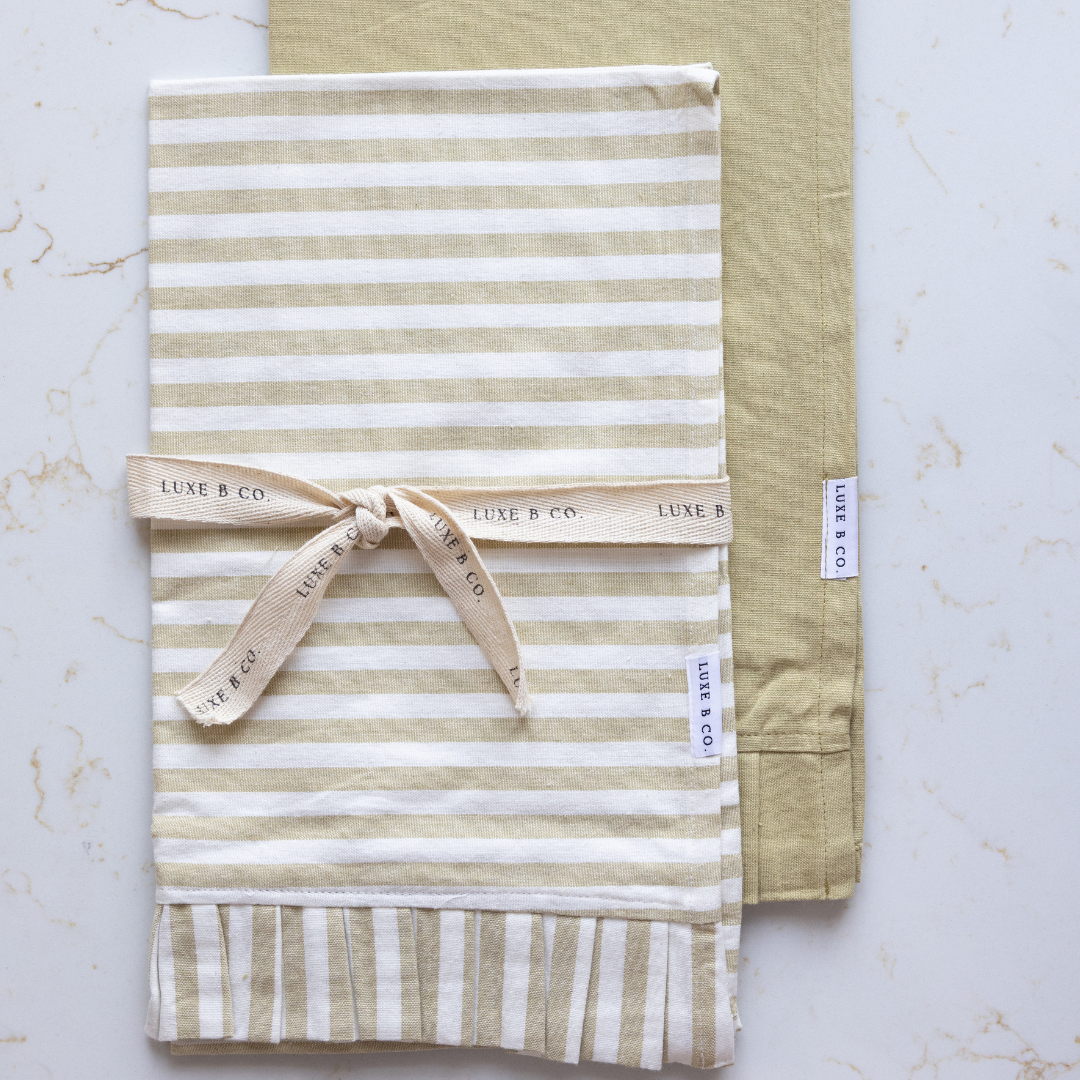Sage Stripe Ruffle Kitchen Towel