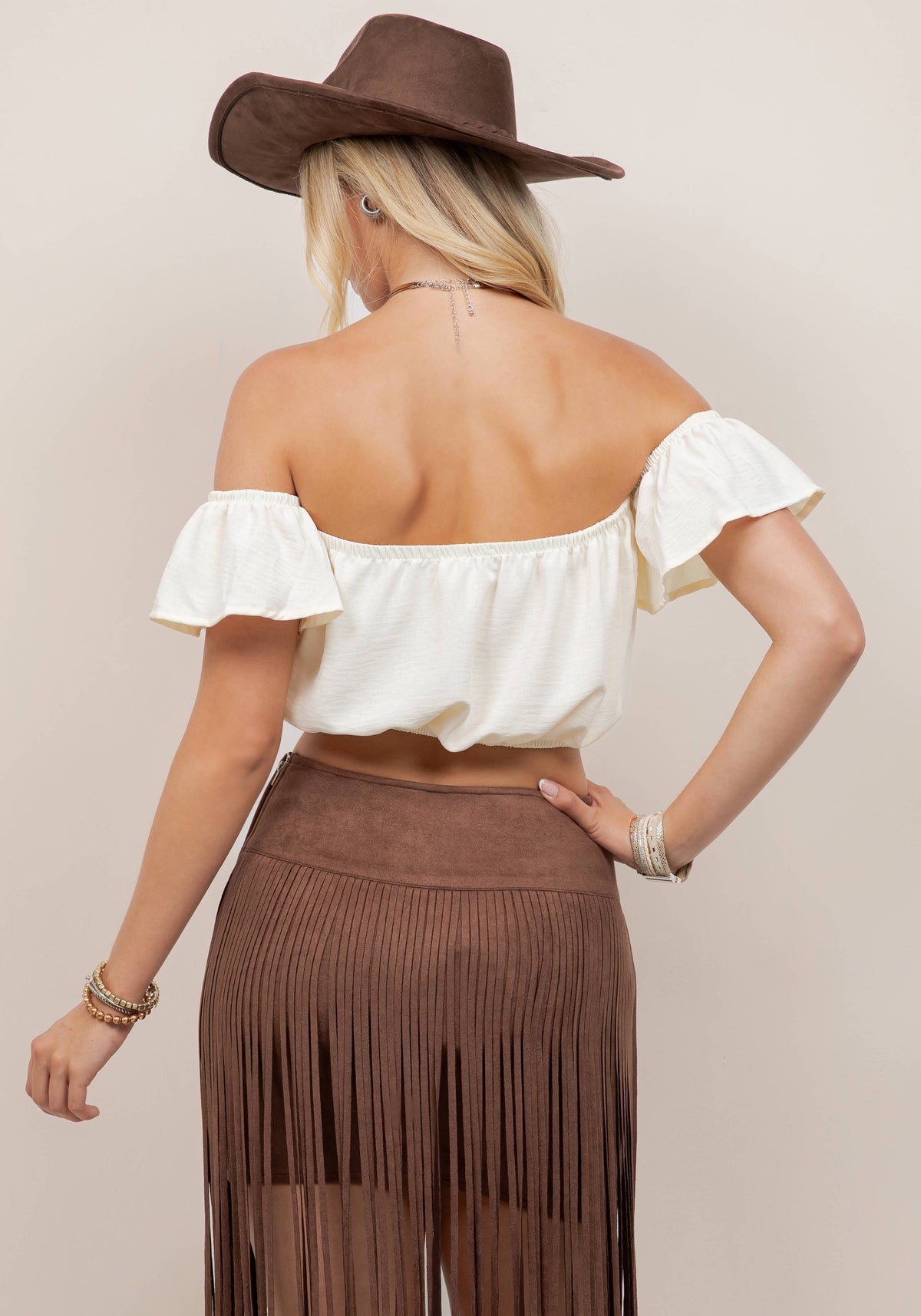 Ivory Off-Shoulder Ruffle Top