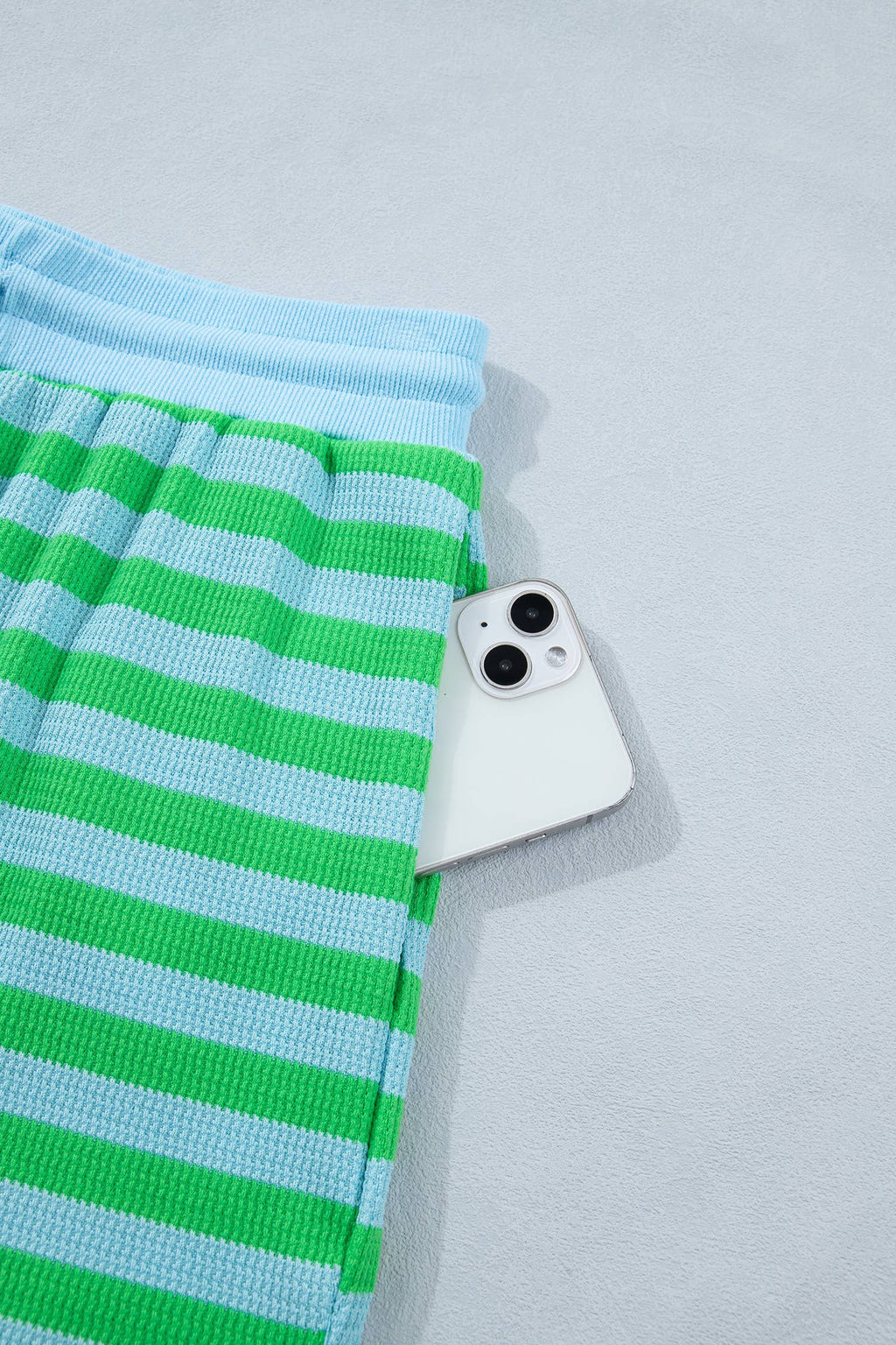Green Stripe Puff Sleeve Short Set