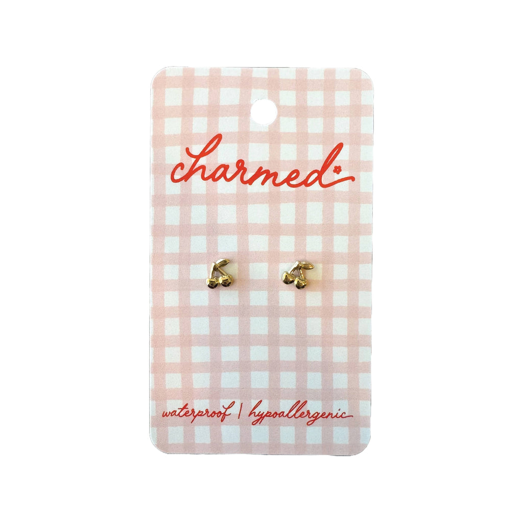 Gold Cherry Screw-Back Earrings