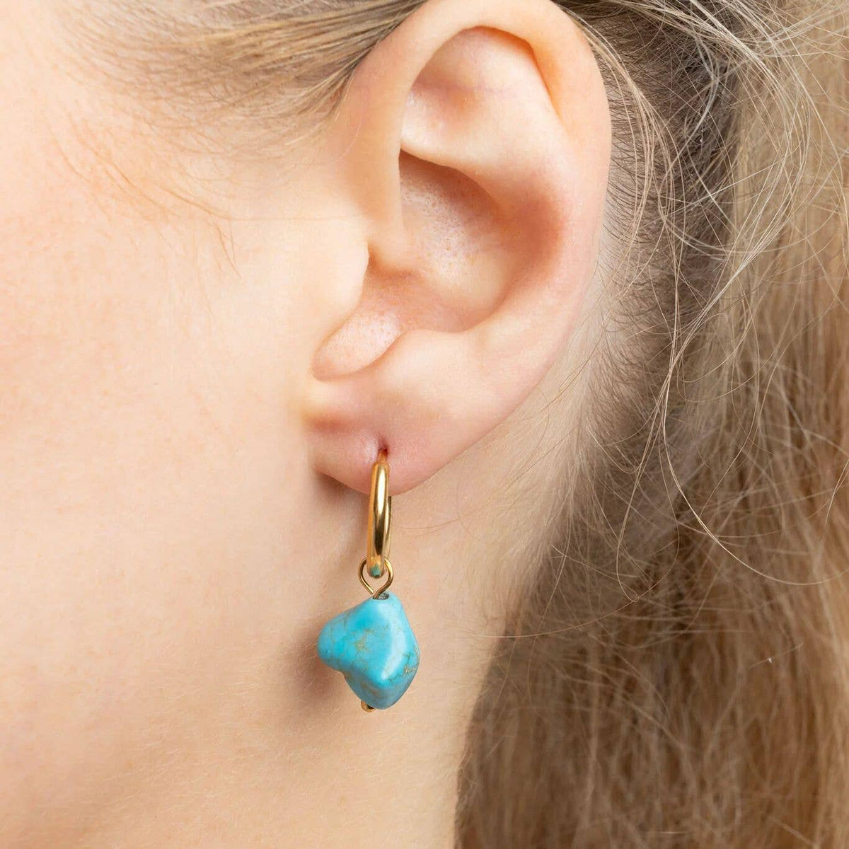 Turquoise Stone Huggie Earrings