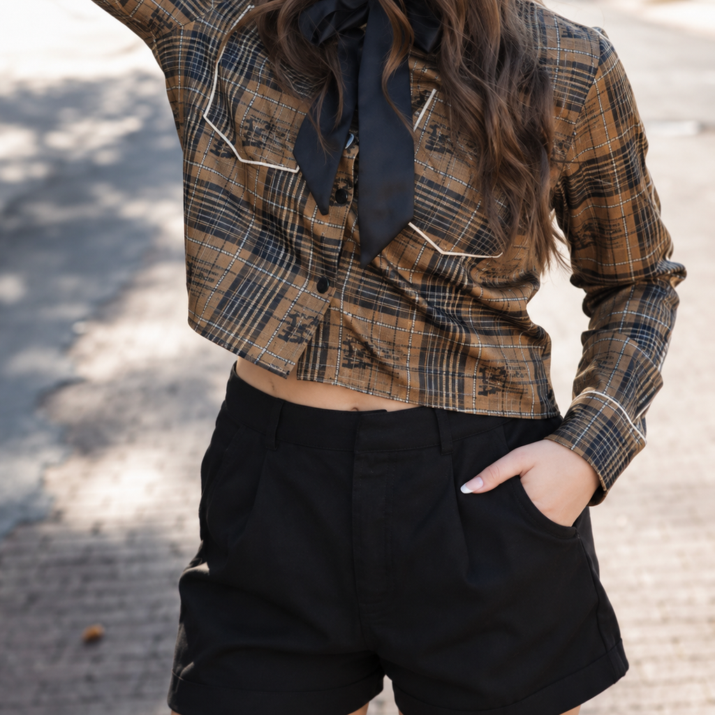 Plaid Roundtop Top