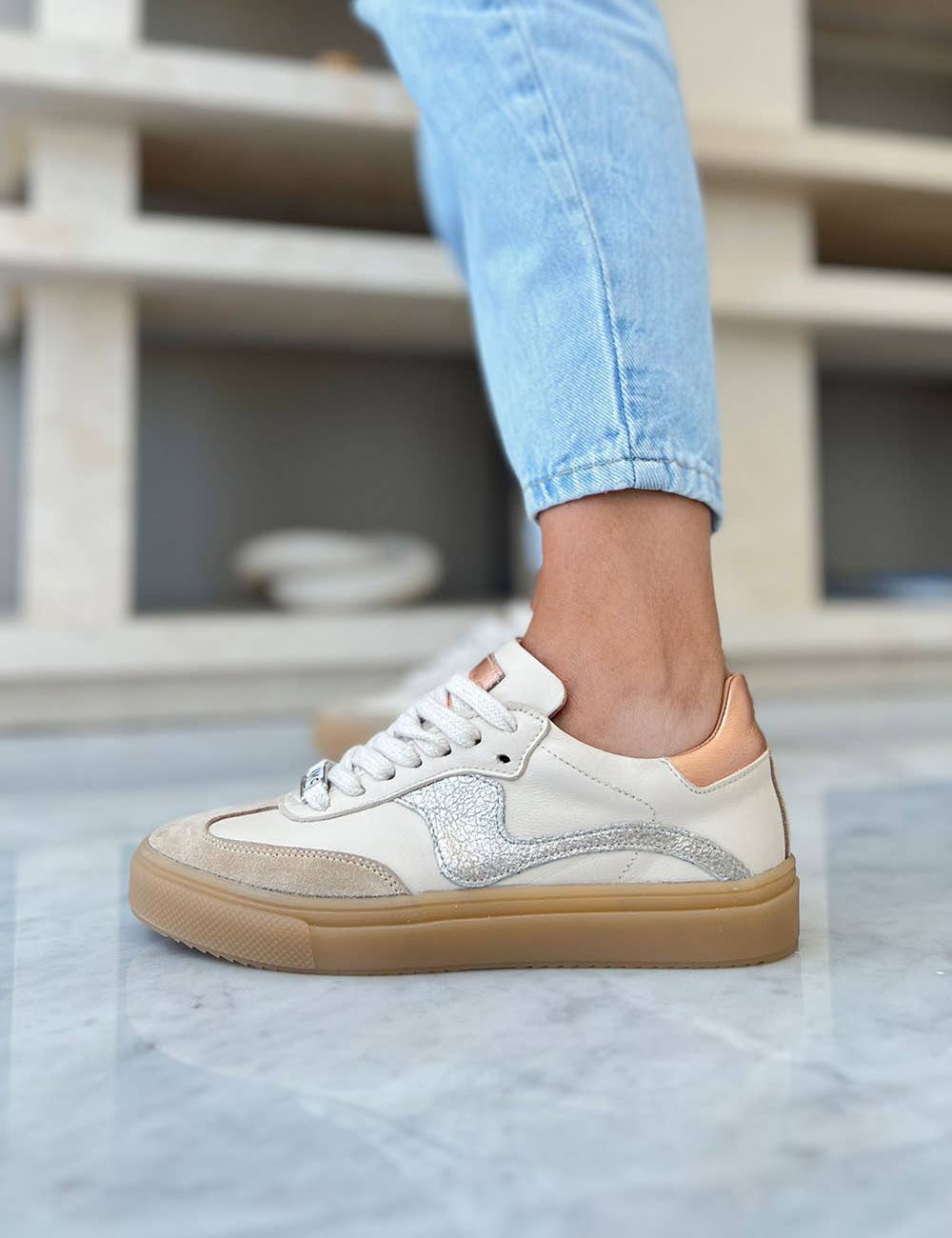 Novalis Beige Cow Leather Sneakers