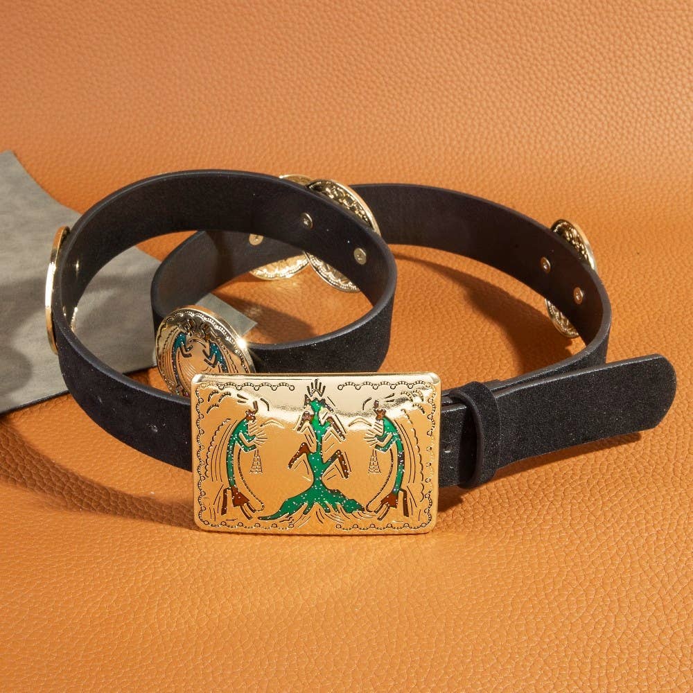 Western Style Square Buckle Vegan Leather Belt