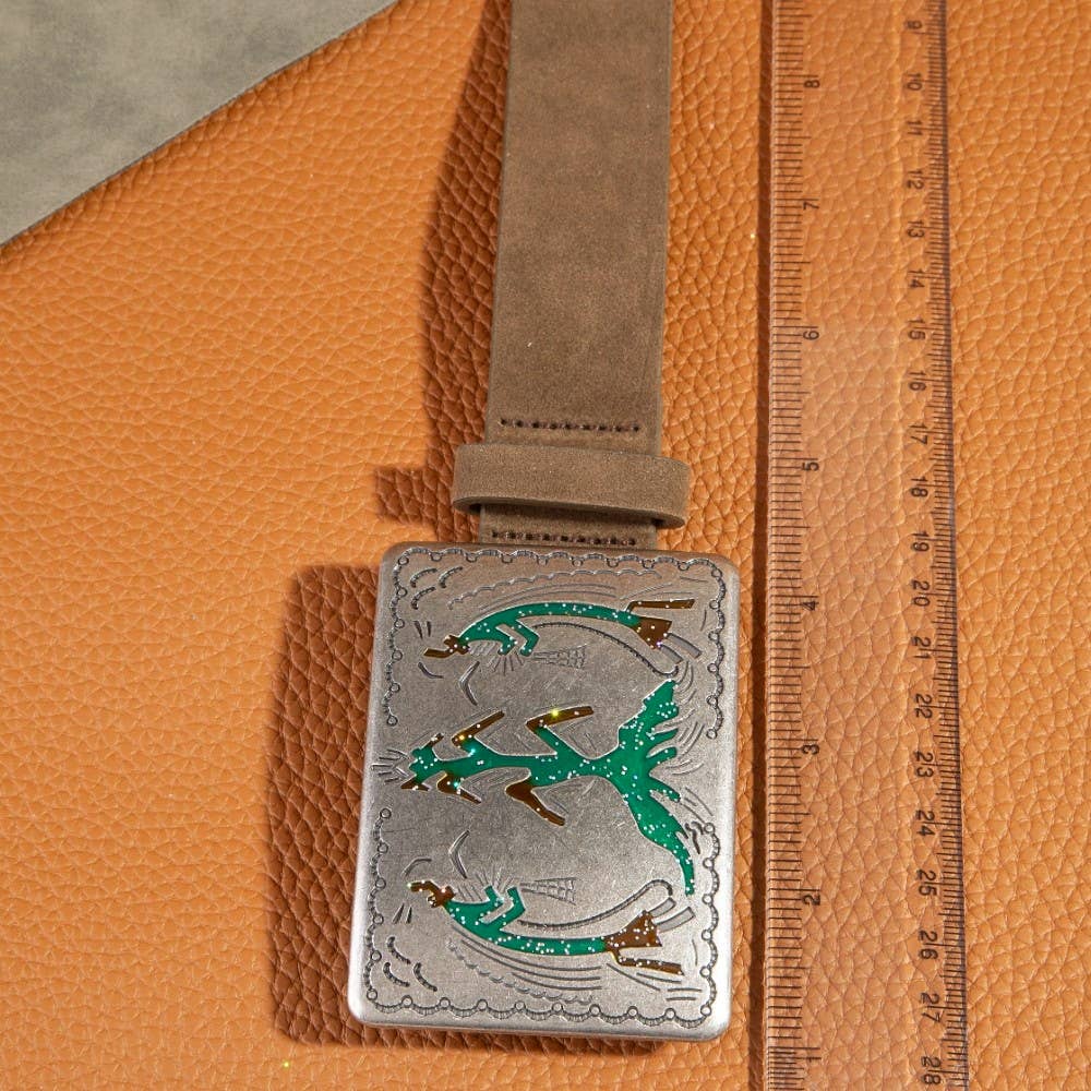 Western Style Square Buckle Vegan Leather Belt