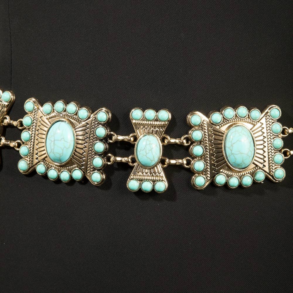 Turquoise Stone Western Concho Chain Belt