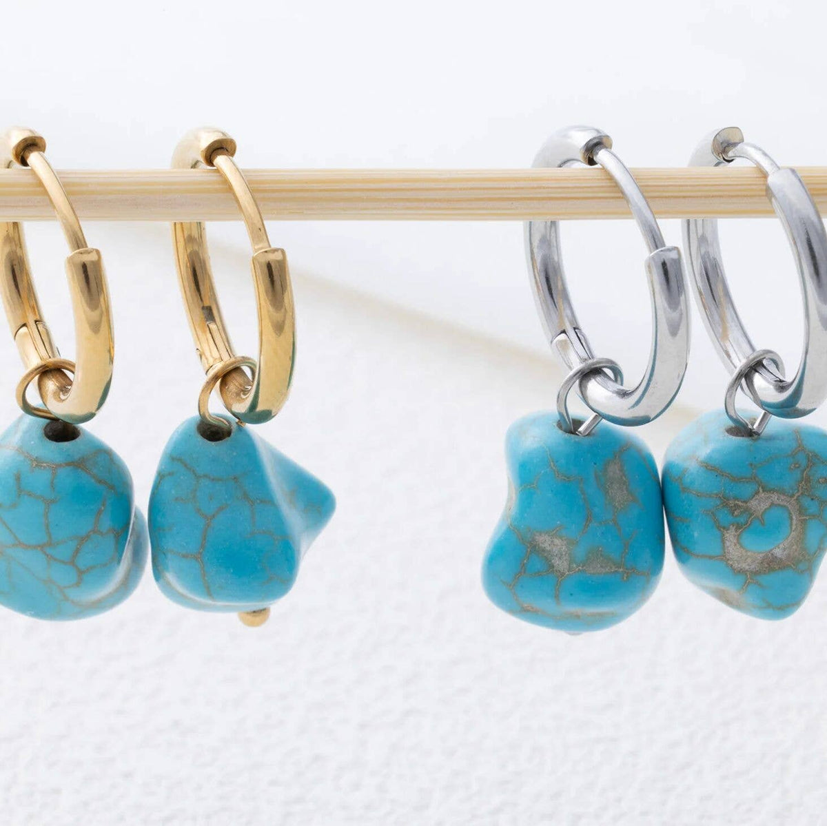 Turquoise Stone Huggie Earrings