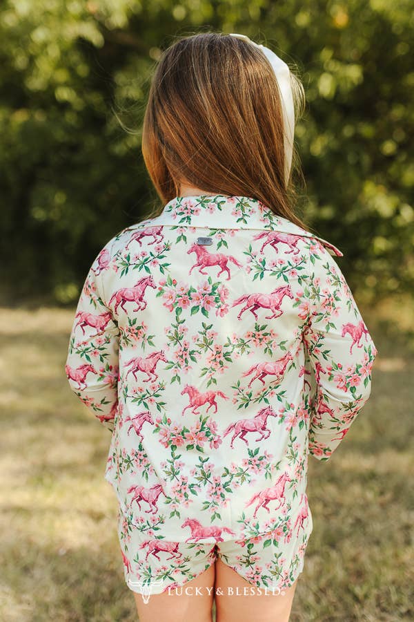 Girls Floral Horse Jacket + Shorts Set