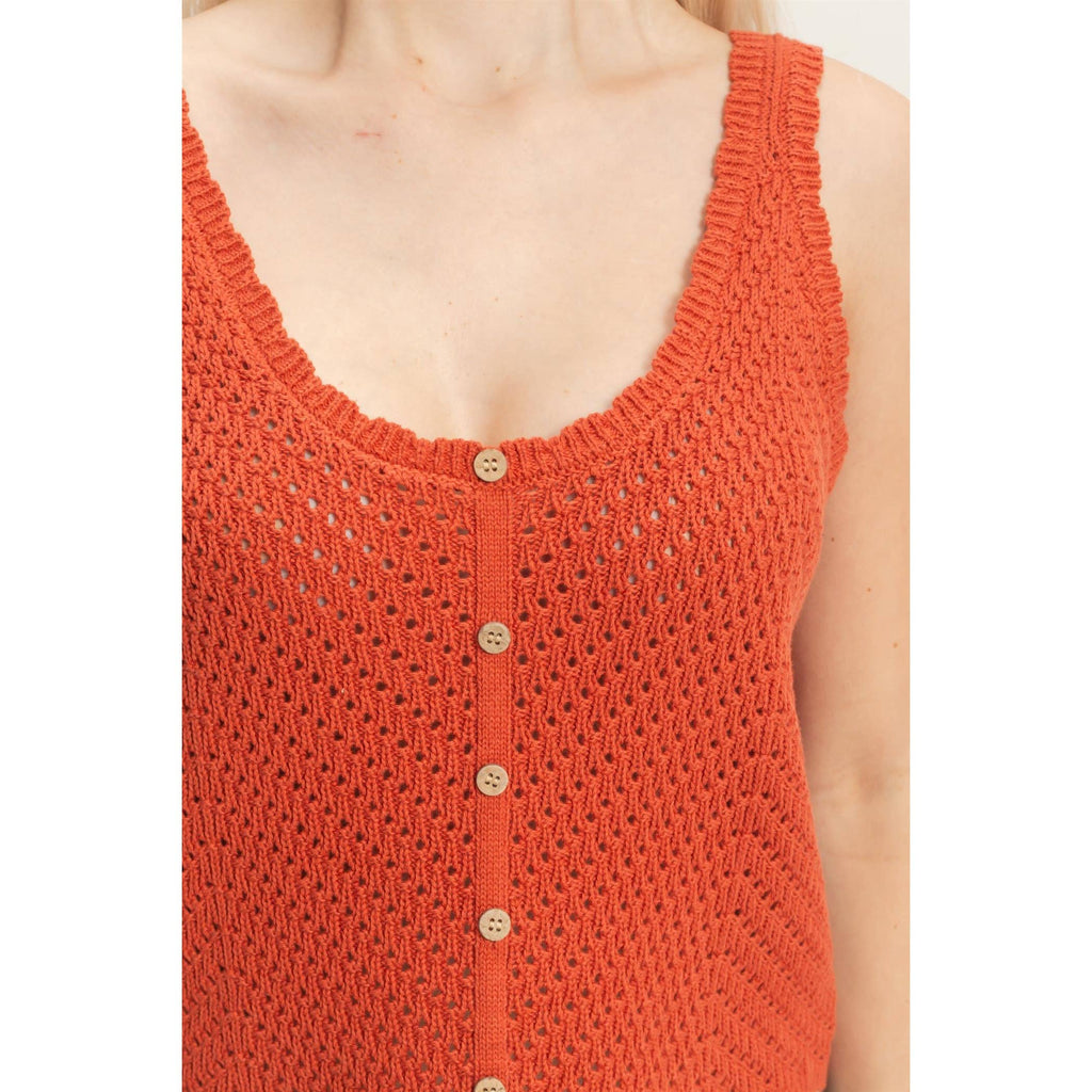 Scallop Button-Front Knit Tank