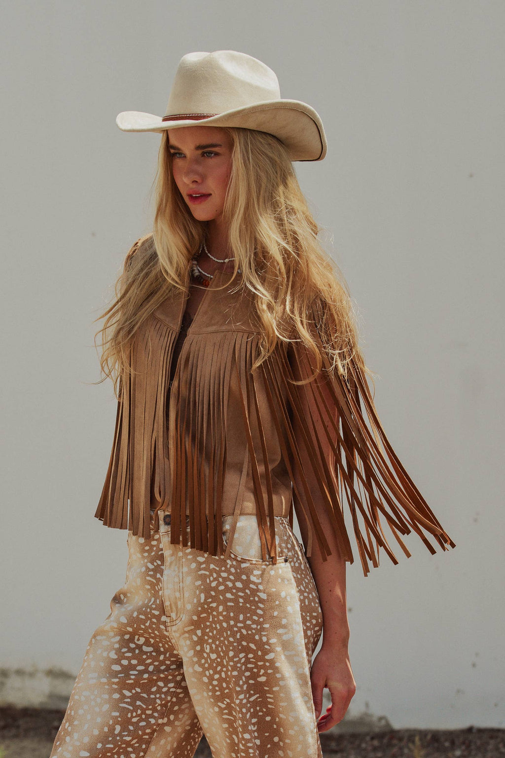 Faux-Suede Fringe Jacket Vest