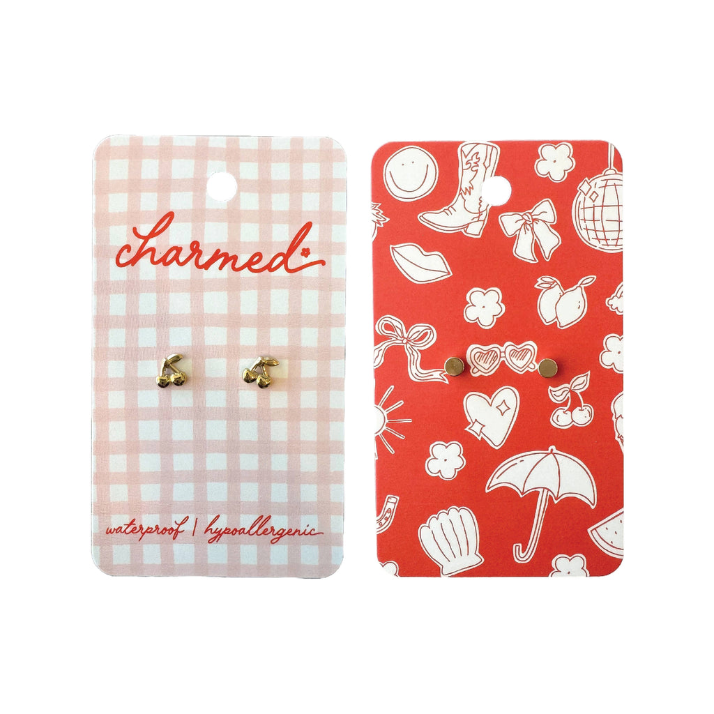 Gold Cherry Screw-Back Earrings