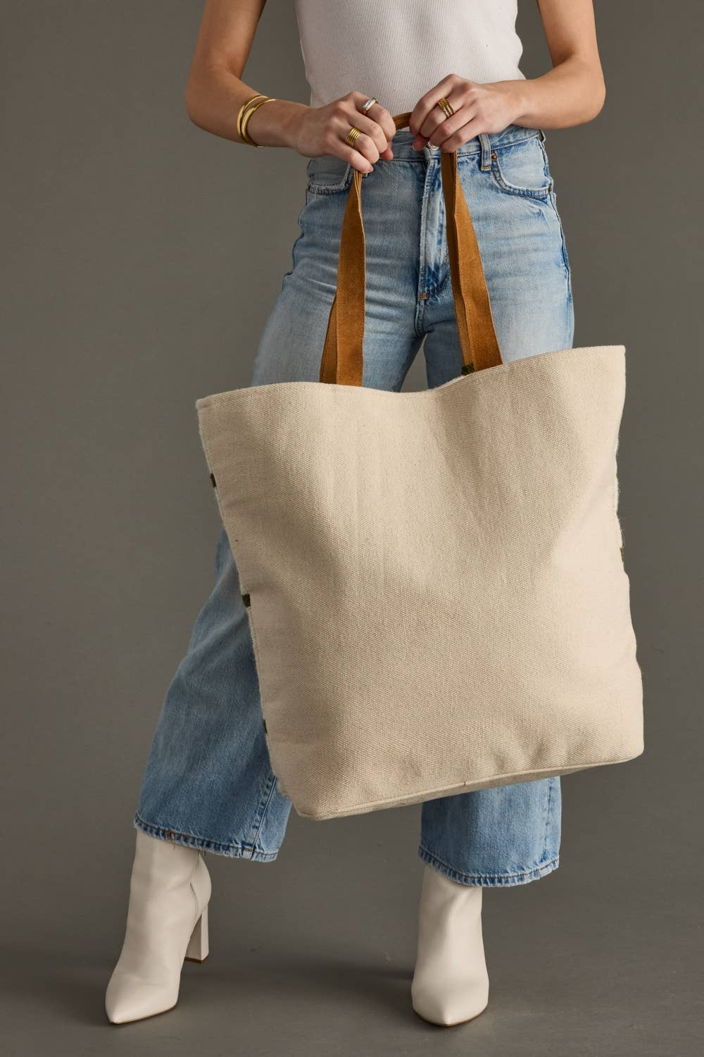 Cream + Green Western Tote