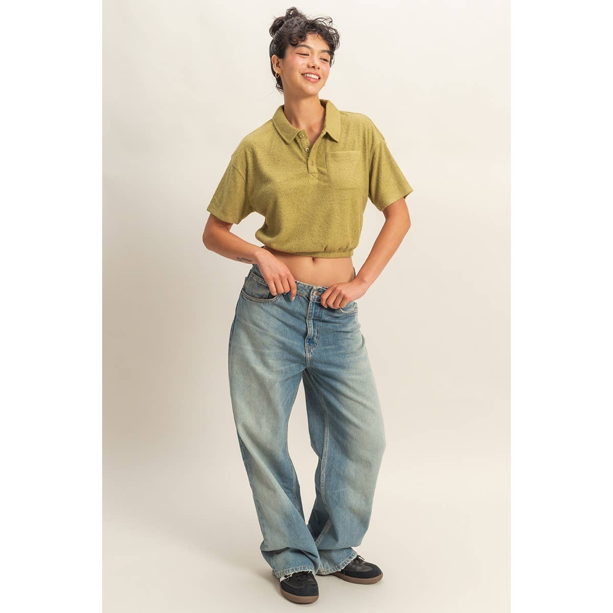 Collared Short-Sleeve Crop Top