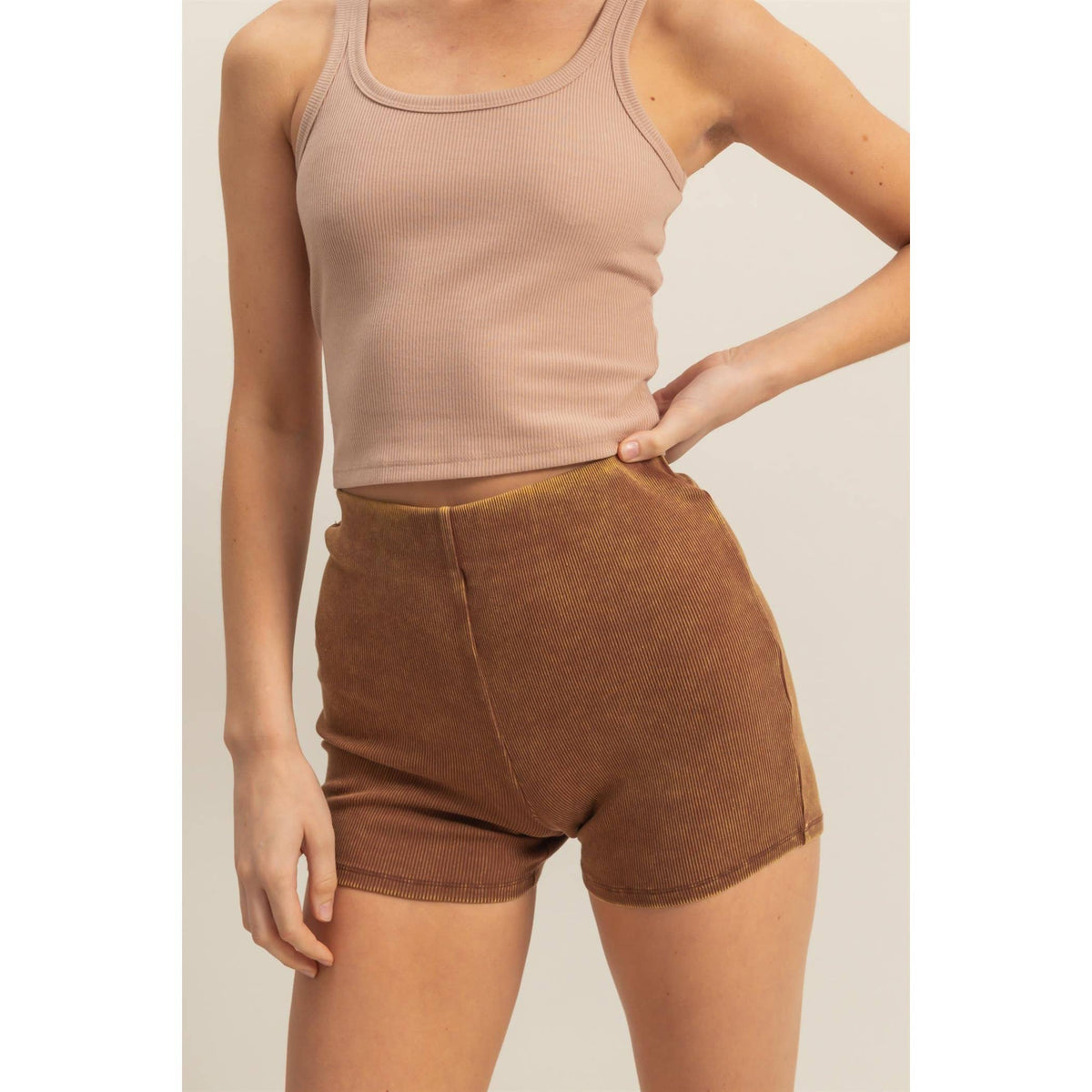 Halter Neck Buttoned Washed Tank Set