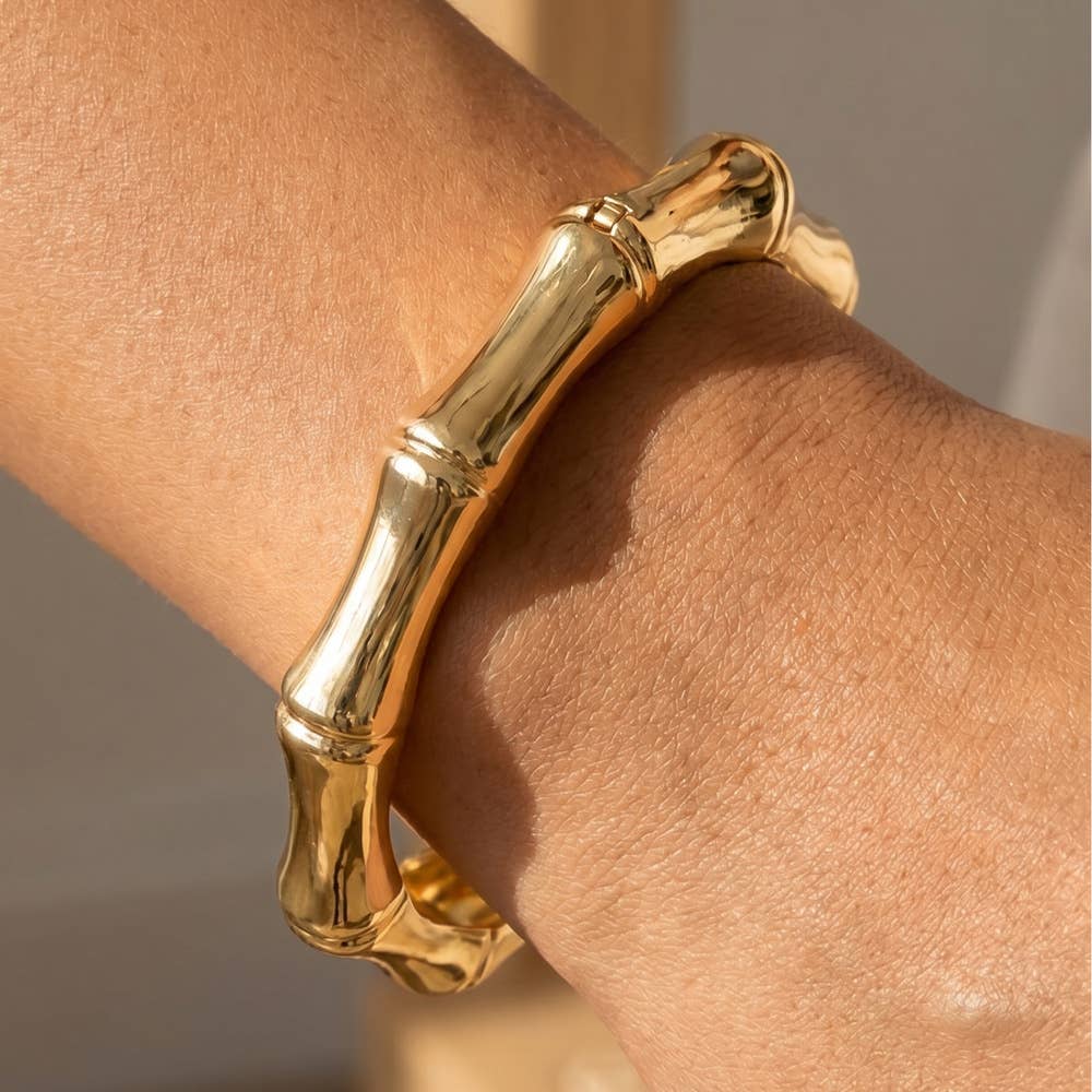 Round Bamboo Knuckle Hinged Bangle Bracelet