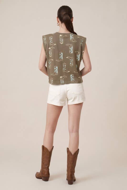 Western Print Crew-Neck Tee