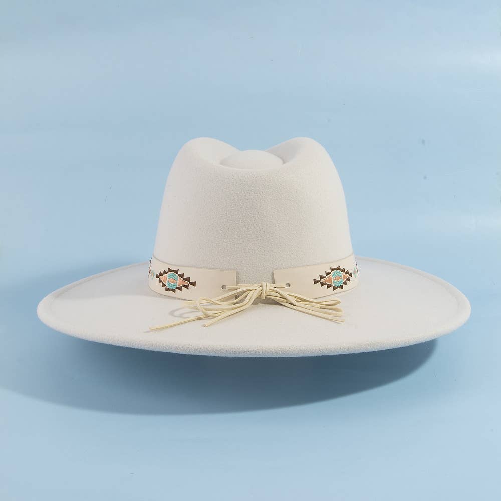 Embroidered Ribbon Wide Brim Fedora