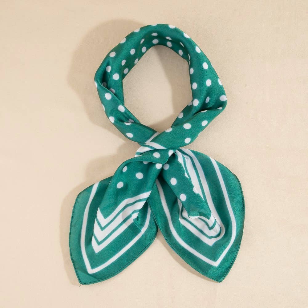 Polka Dot Stripe-Border Satin Scarf