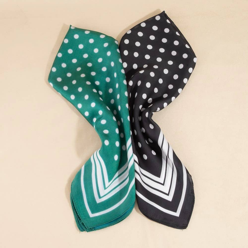 Polka Dot Stripe-Border Satin Scarf