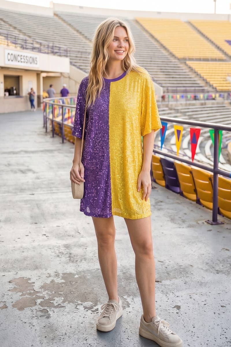 Game Day Color-Block Sequin Dress
