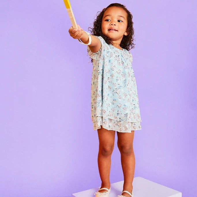 Girls Shimmer Floral Blouson Dress