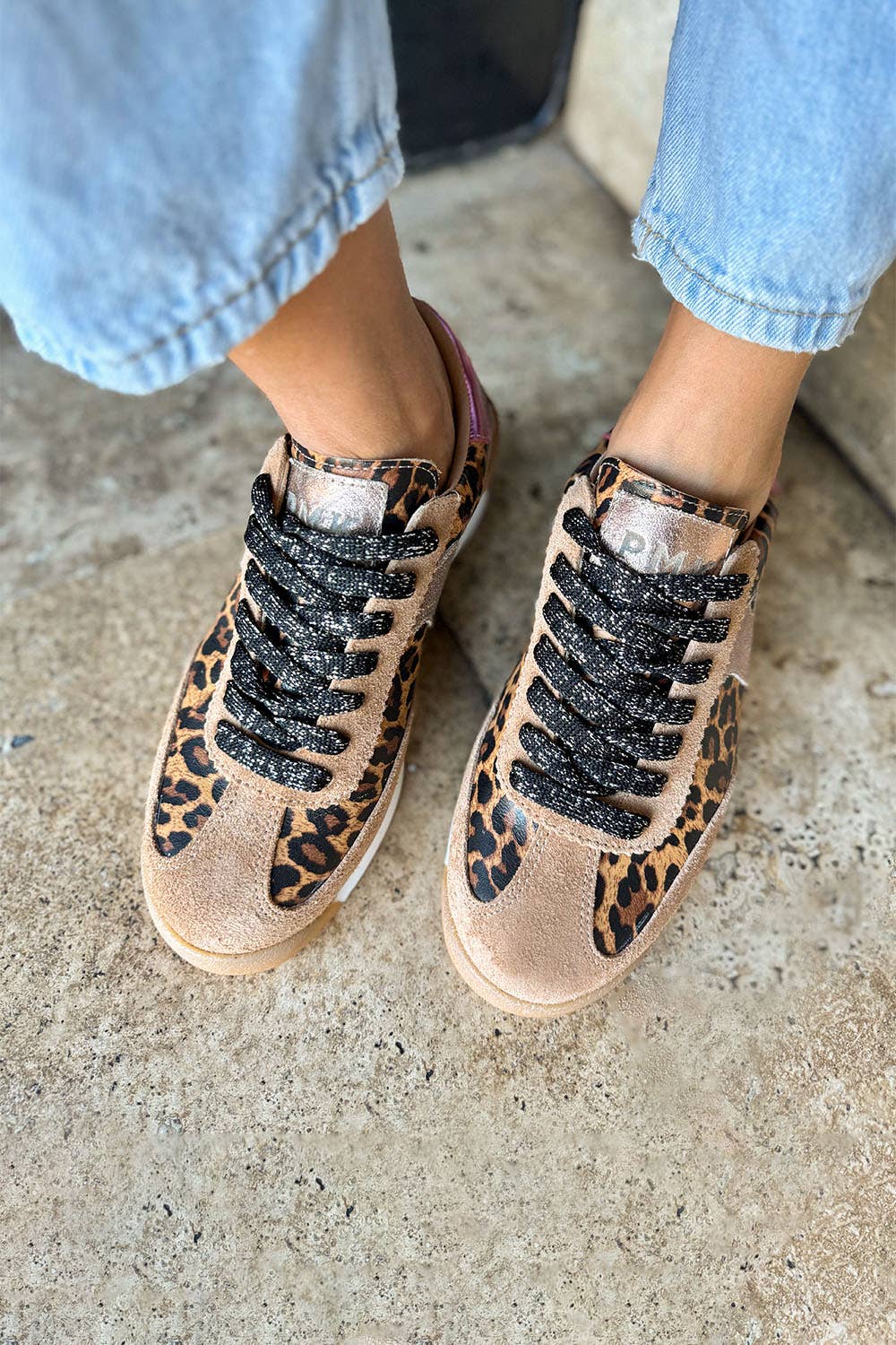 Poema Black Print Cow Leather Sneakers