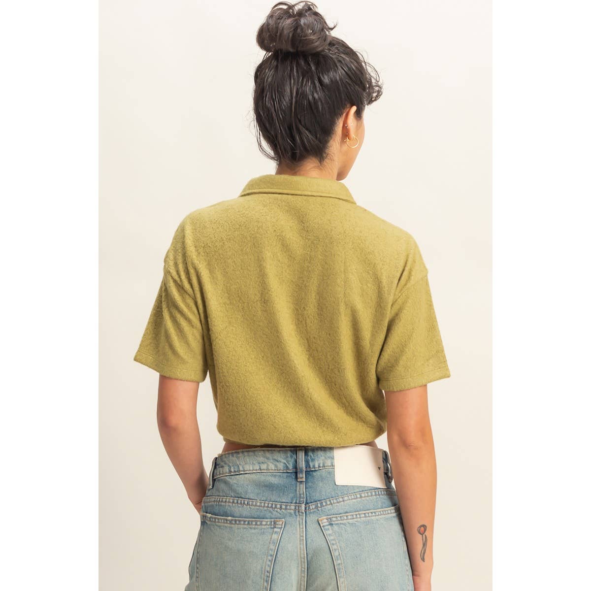 Collared Short-Sleeve Crop Top