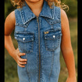 Girls Mid-Wash Western Denim Dress