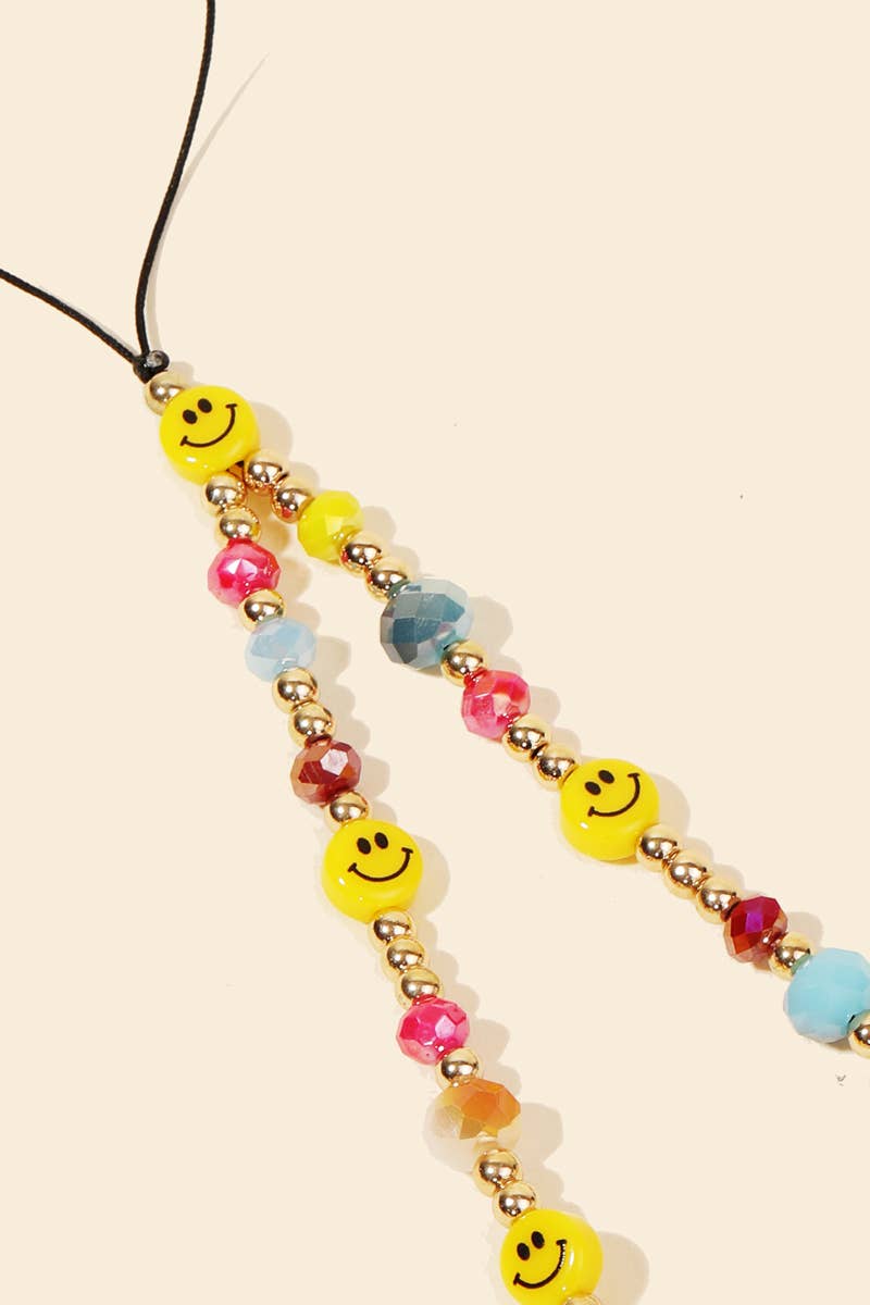 Beaded Happy Face Phone Strap Accessory