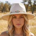 Embroidered Ribbon Wide Brim Fedora