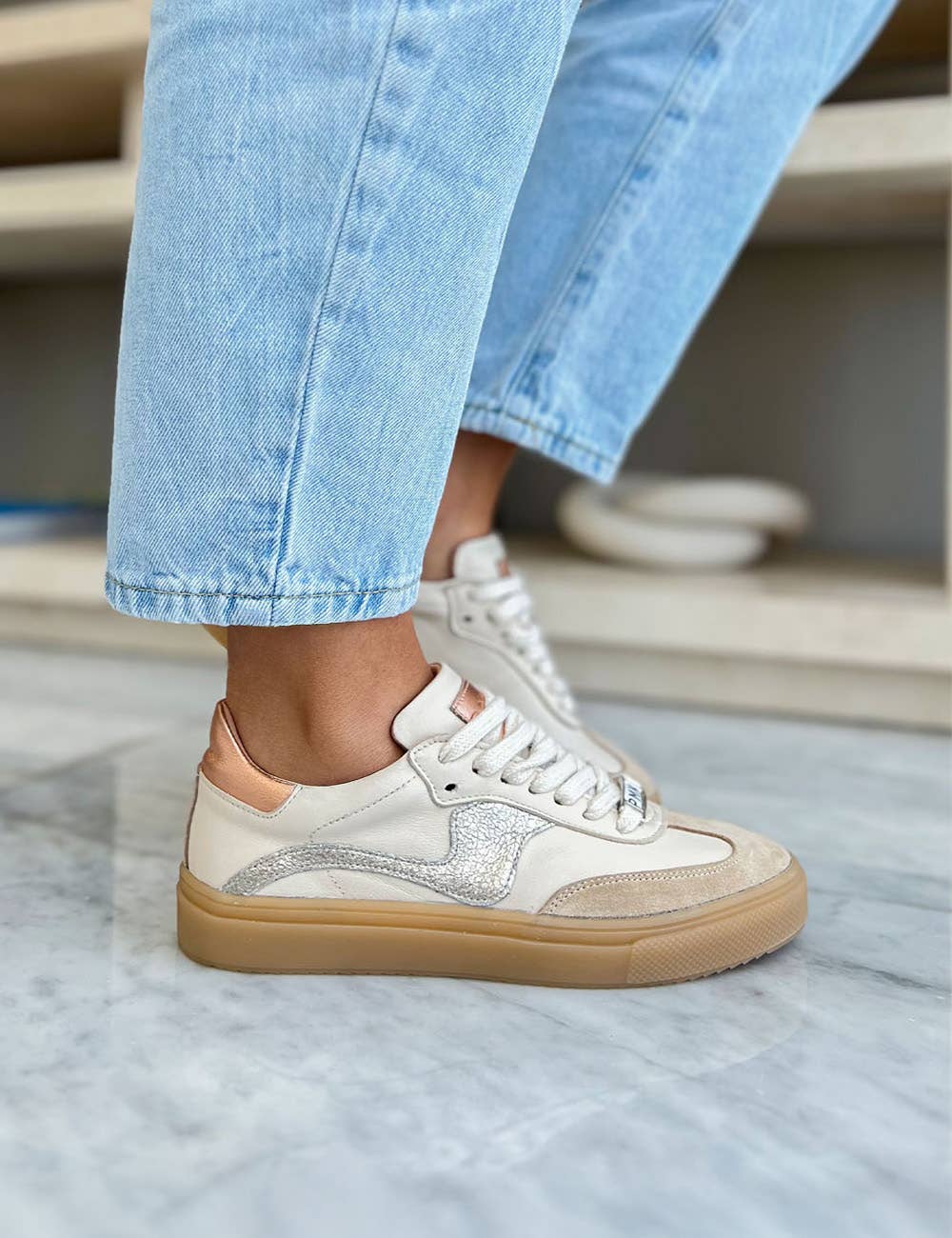 Novalis Beige Cow Leather Sneakers