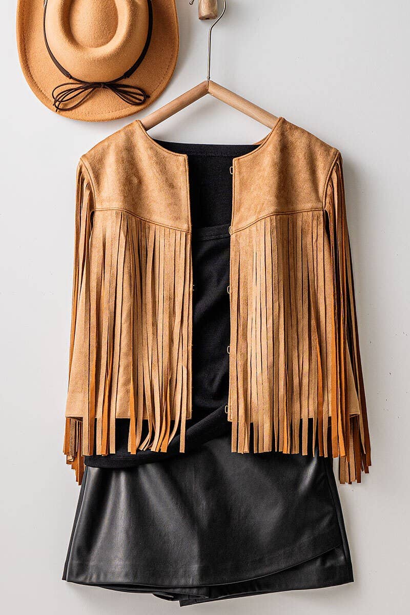Faux-Suede Fringe Jacket Vest