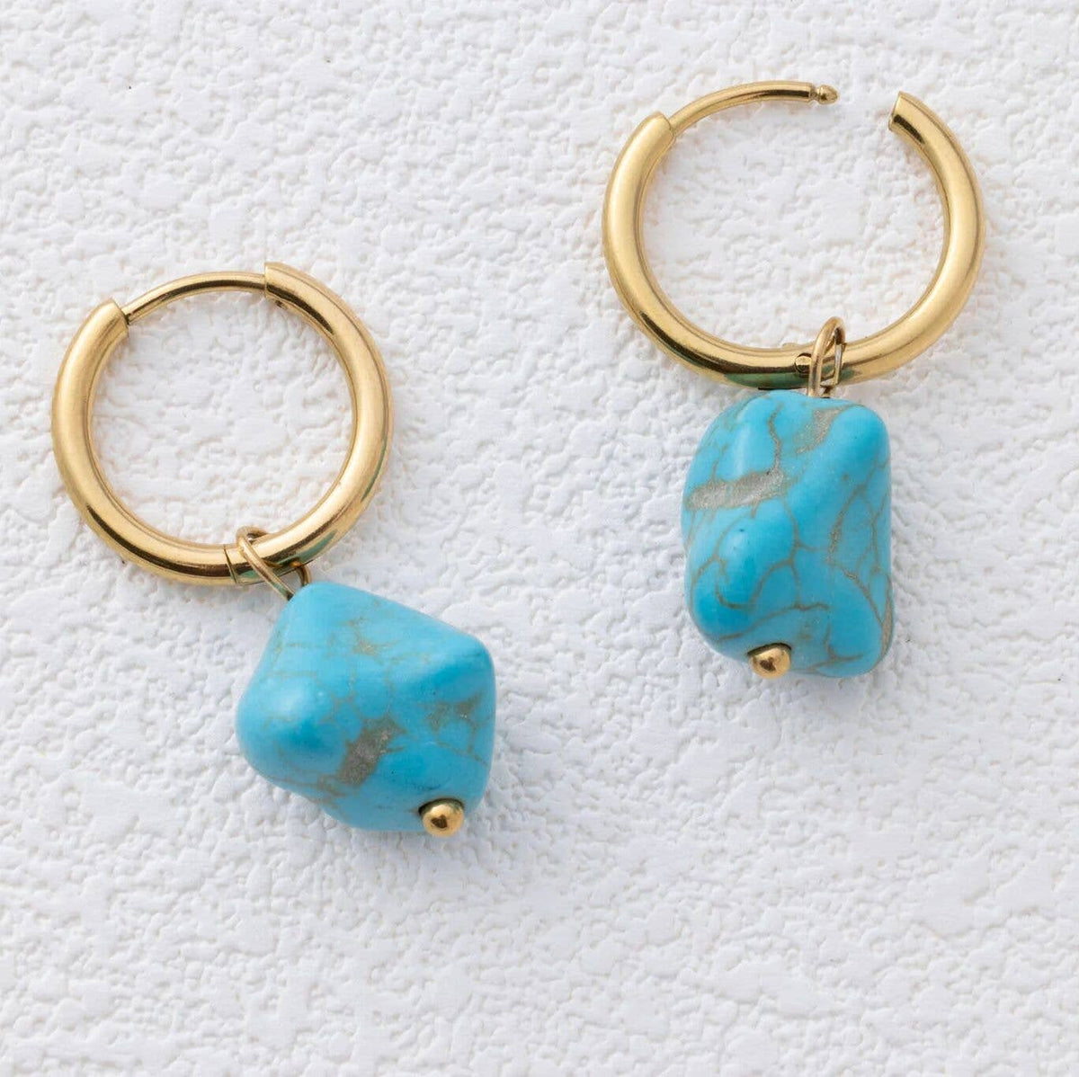 Turquoise Stone Huggie Earrings